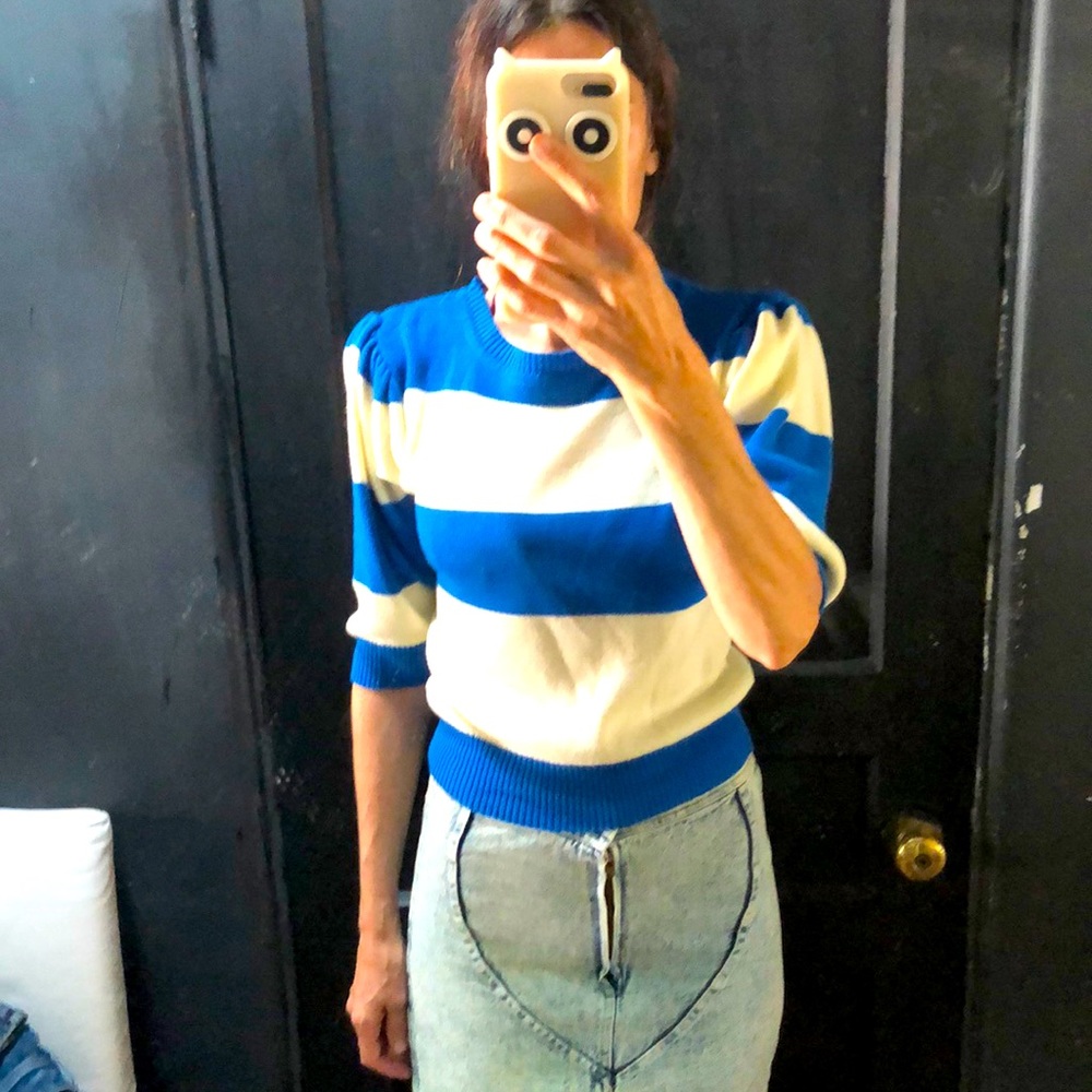 VTG ‘80s Blue and Ivory Sweater, SZS-M, EVC